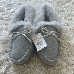 J. Crew Gray Coat with Faux Fur and Bow Accents